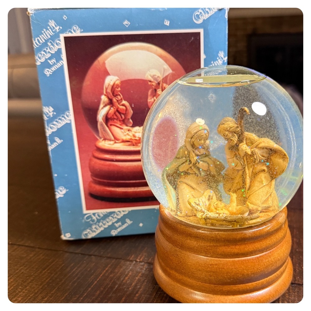 Fontanini Musical Snowglobe Christmas Glitterdome O Holy Night Nativity 1989 VTG